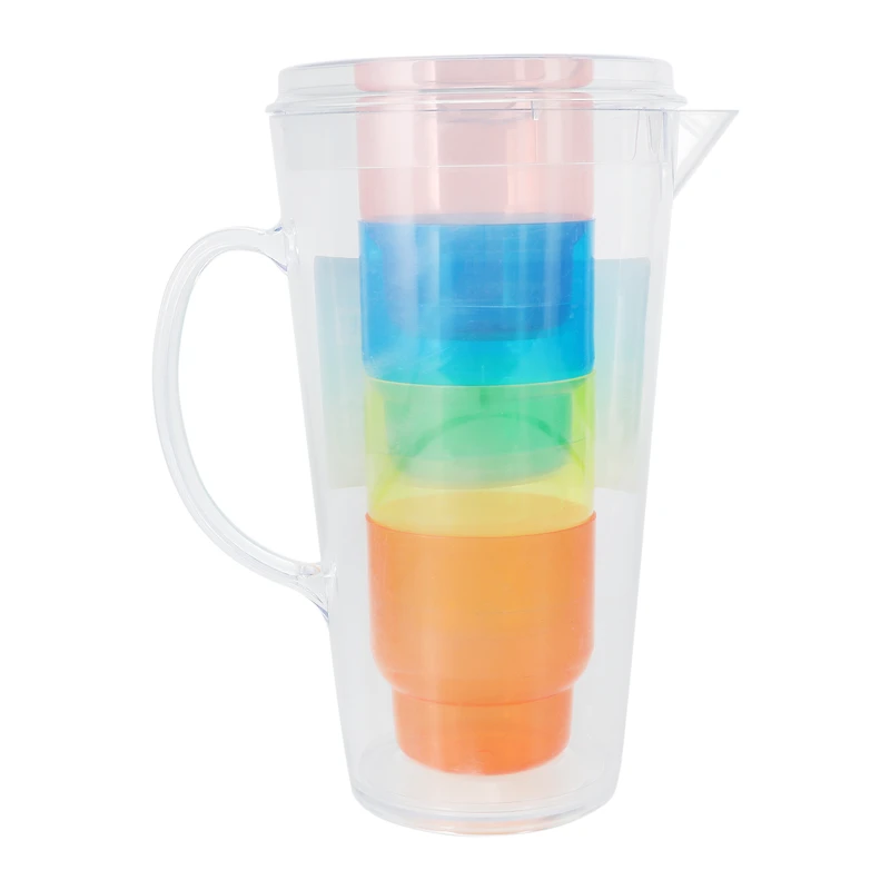 Clear Pitcher & Stackable Rainbow Cups Set