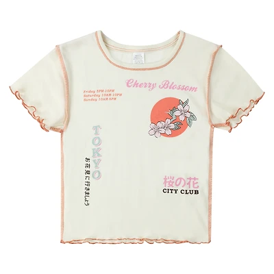 Tokyo Cherry Blossom Baby Tee With Lettuce Edge