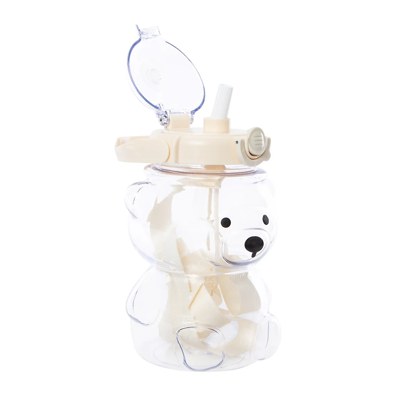 Clear Teddy Bear Water Bottle With Strap 34oz