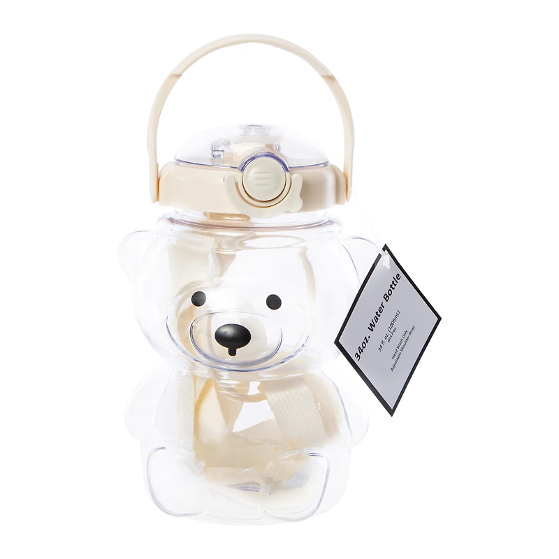 Clear Teddy Bear Water Bottle With Strap 34oz