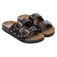 Ladies Studded Double-Buckle Slide Sandals
