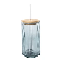 Ribbed Glass Tumbler With Bamboo Lid 20oz