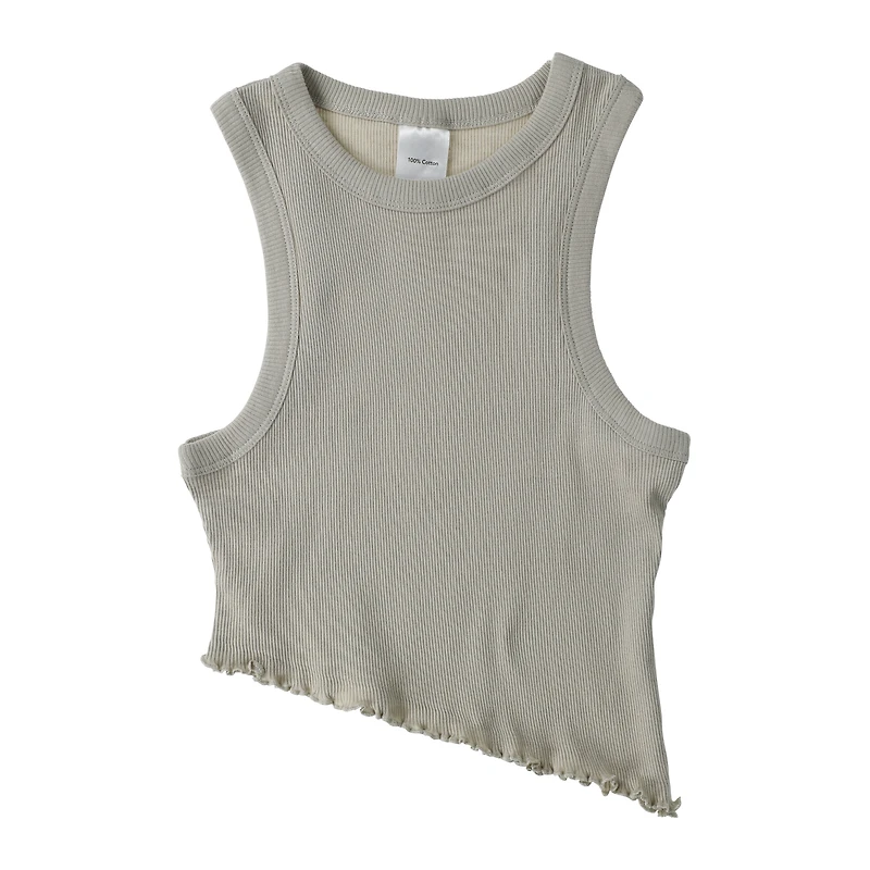 Asymmetrical Lettuce-Edge Ribbed Tank Top