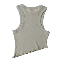 Asymmetrical Lettuce-Edge Ribbed Tank Top
