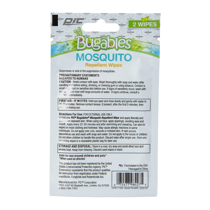 Bugables® Mosquito Repellent Wipes 2-Count