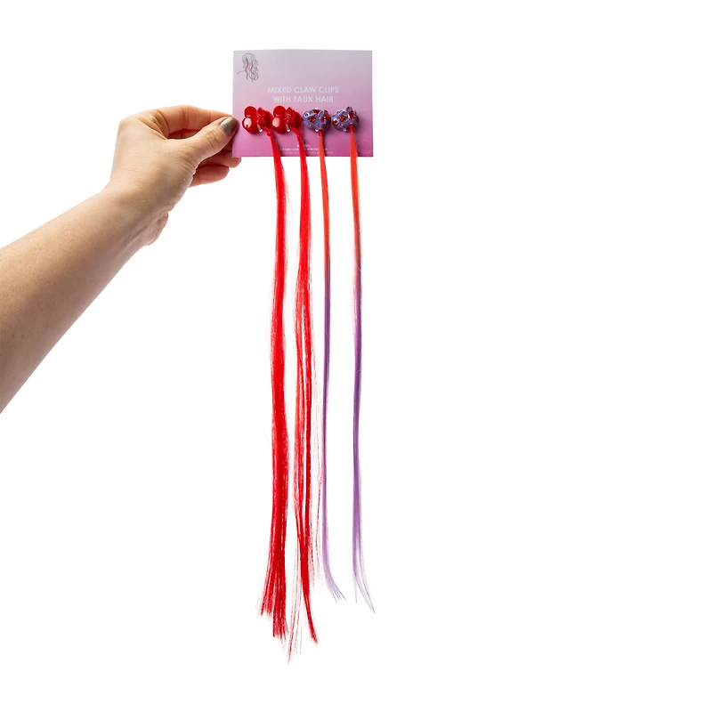 Mixed Claw Clips With Faux Hair 4-Count