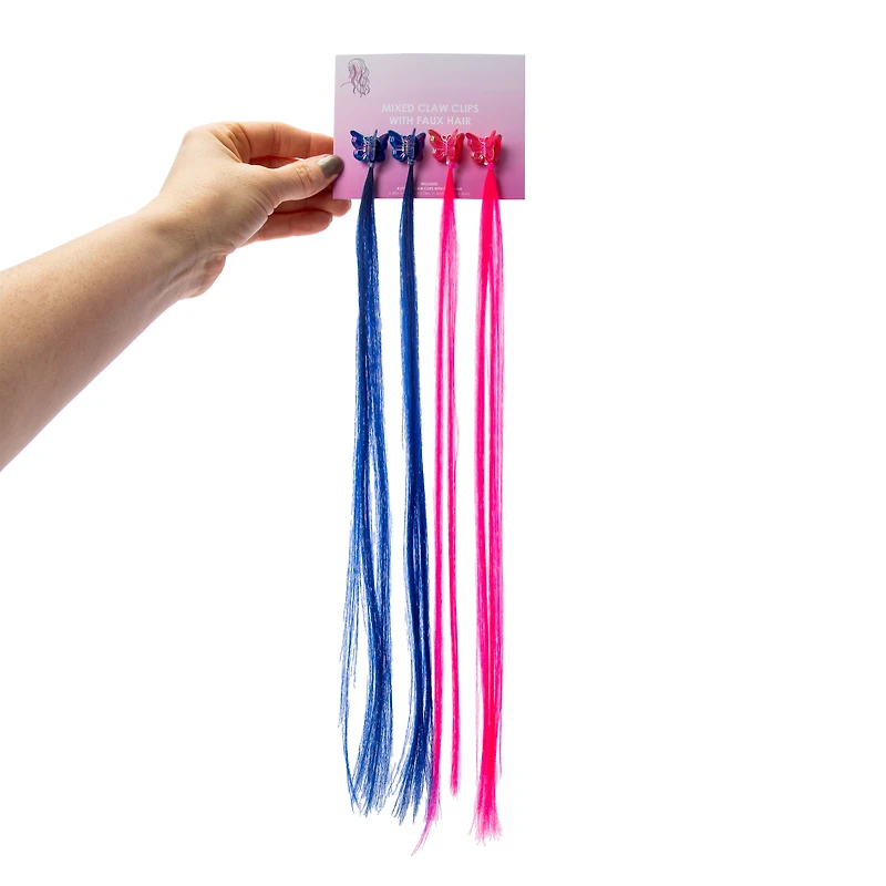Mixed Claw Clips With Faux Hair 4-Count