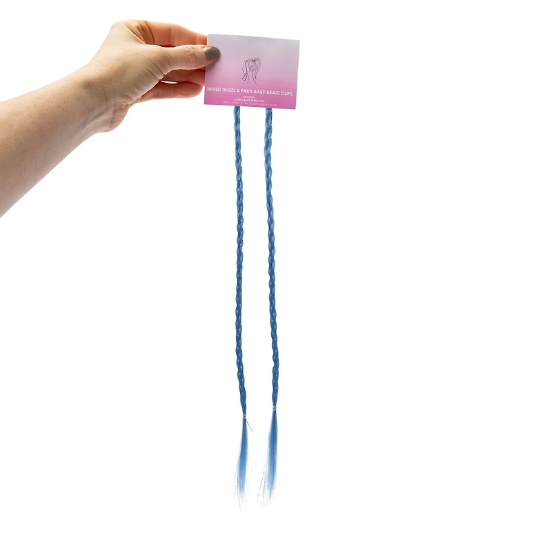Mixed Tinsel & Faux Baby Braid Hair Clips 2-Count