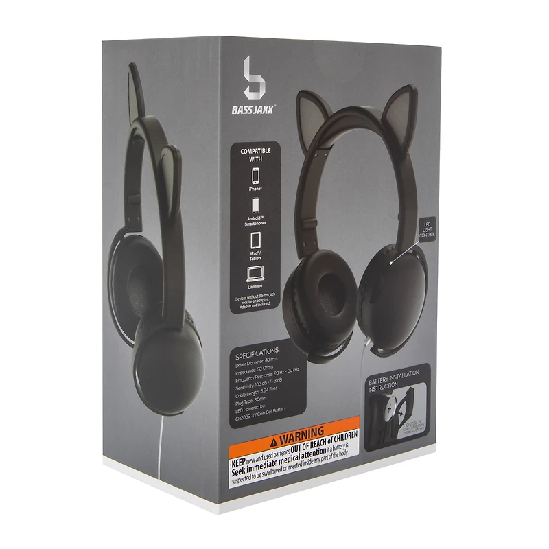 LED Cat Ear Wired Headphones With Mic