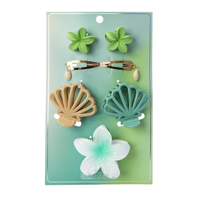 Seashell & Flower Hair Clips 7-Pack
