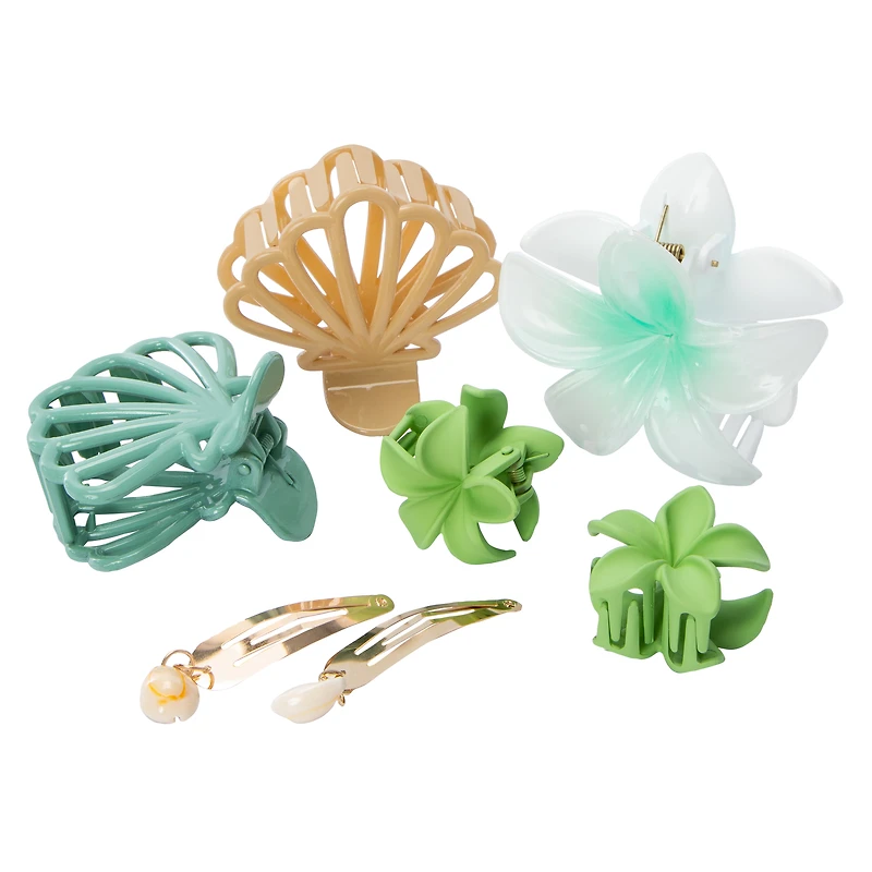 Seashell & Flower Hair Clips 7-Pack