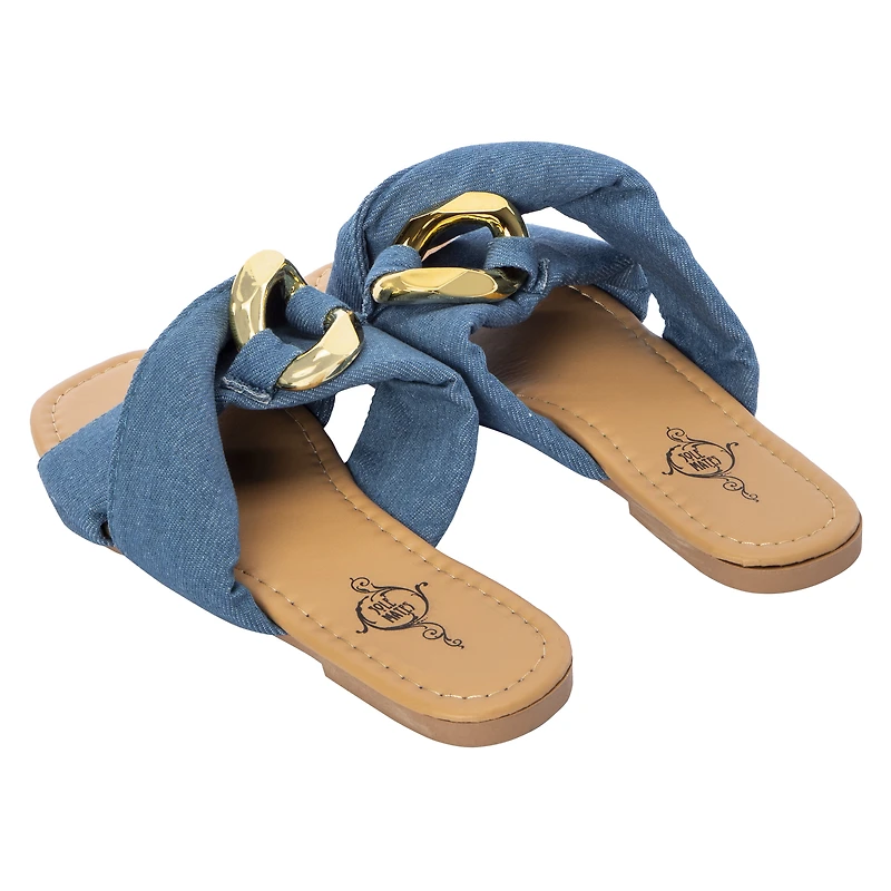 Fabric Knot Crisscross Slide Sandals