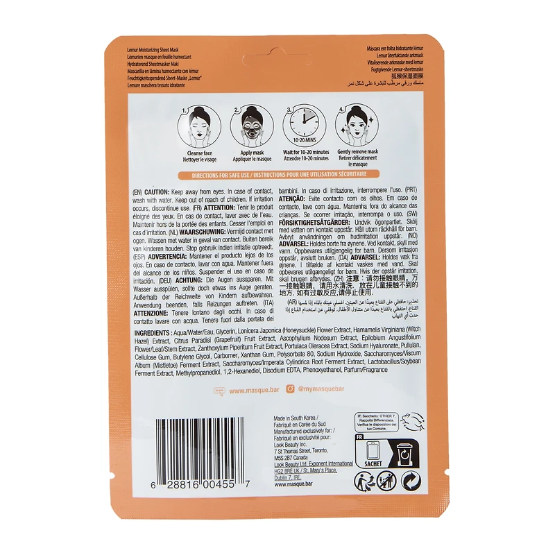 Masque Bar™ Pretty Animalz Lemur Moisturizing Sheet Mask 0.71oz