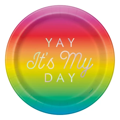 9in Rainbow 'Yay It's My Day' Party Paper Plates 8-Count