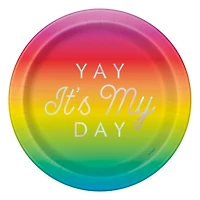 9in Rainbow 'Yay It's My Day' Party Paper Plates 8-Count