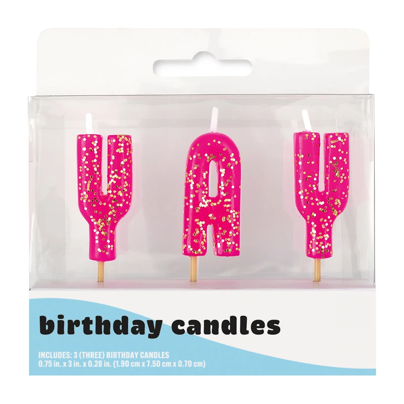 YAY Glitter Birthday Candles 3-Count
