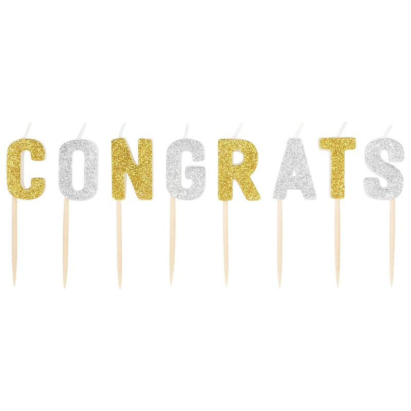 Congrats Glitter Birthday Candles 8-Count