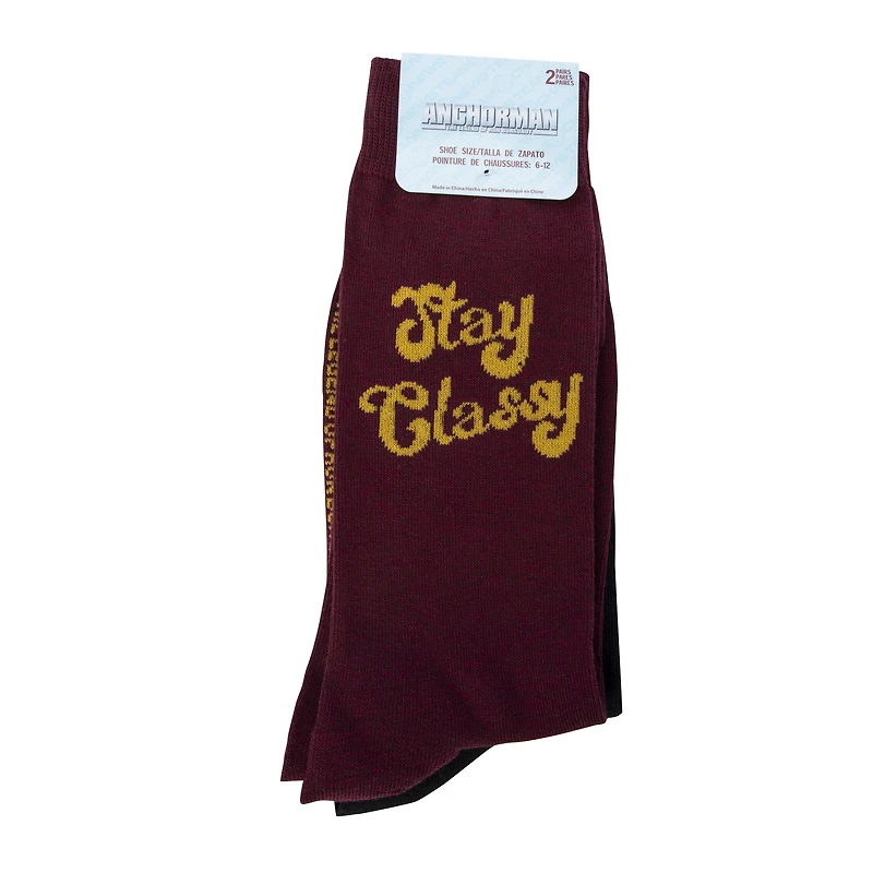 Anchorman: The Legend of Ron Burgundy Mens 'Stay Classy' Crew Socks 2-Pack