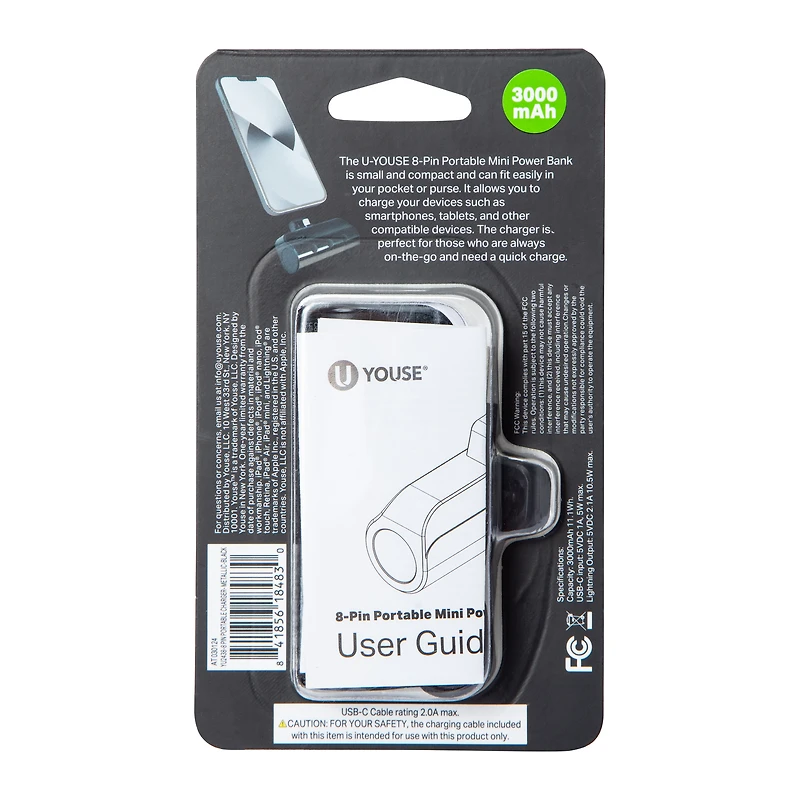 3,000mAh 8-Pin Rechargeable Mini Power Bank