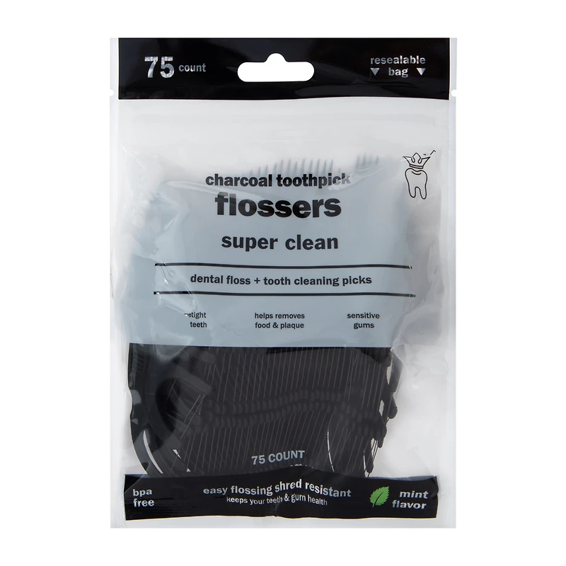 Charcoal Toothpick Flossers 75-Count