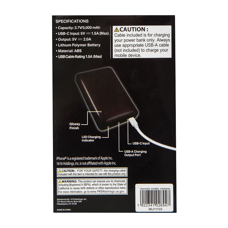 5000mAh Slim Rechargeable Power Bank