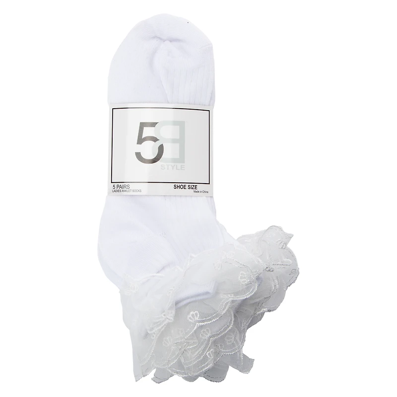 Ladies Ruffle-Ankle Socks 5-Pack