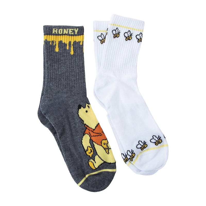 Juniors Disney Winnie The Pooh Mid-Crews Socks 2-Pairs