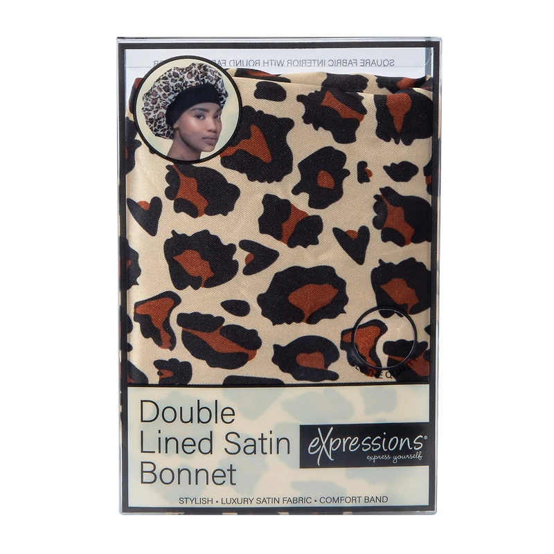 Leopard-Print Double Lined Satin Bonnet