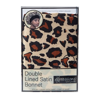 Leopard-Print Double Lined Satin Bonnet