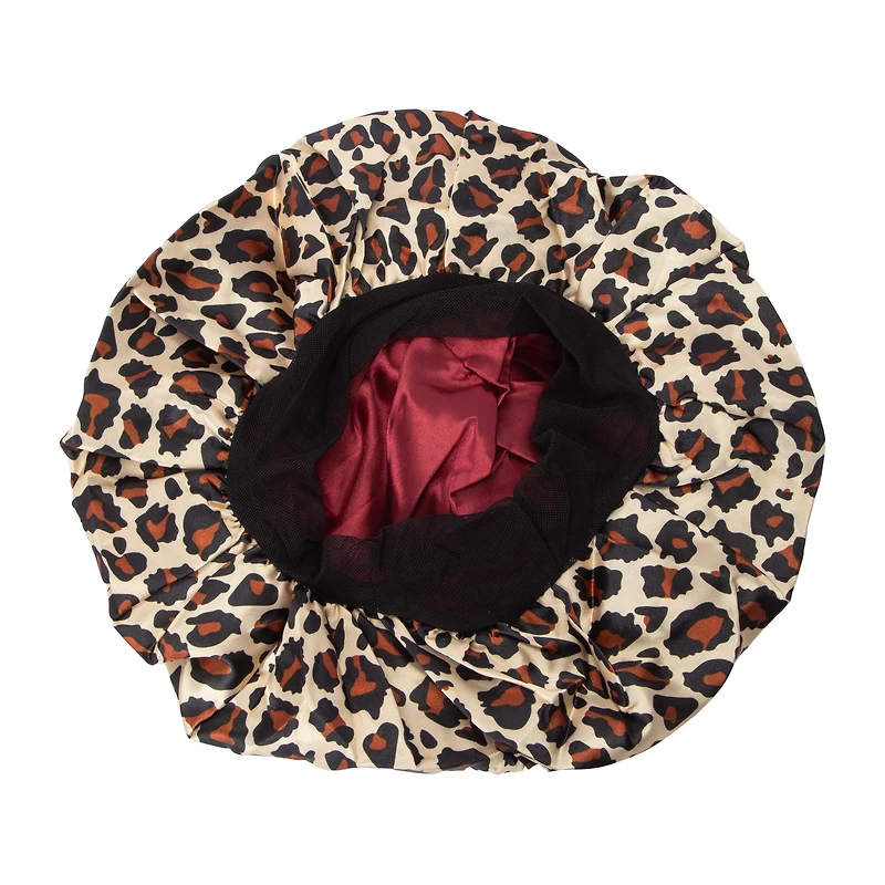 Leopard-Print Double Lined Satin Bonnet
