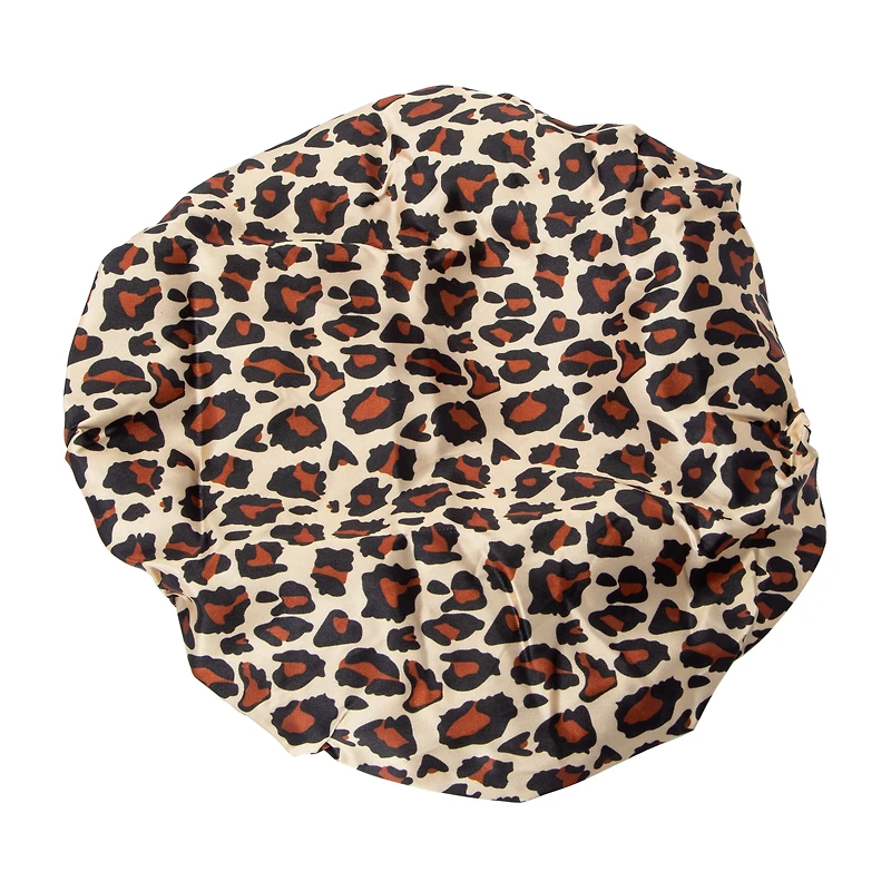 Leopard-Print Double Lined Satin Bonnet