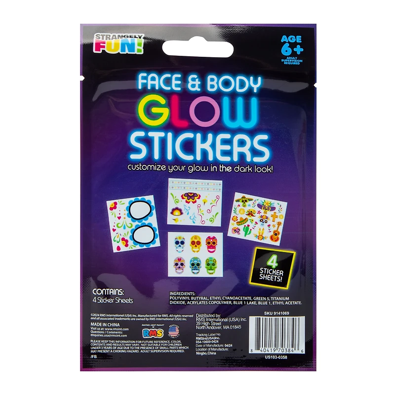 Face and Body Glow Stickers Pack 4-Sheets