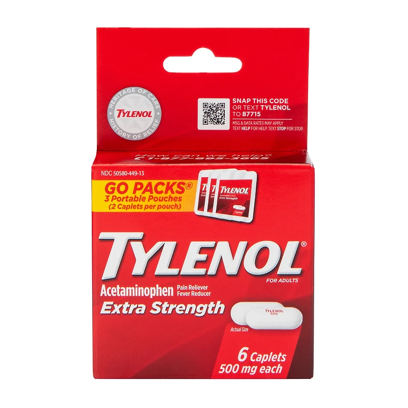 Tylenol Extra Strength Caplets with 500 mg Acetaminophen, 6-Count
