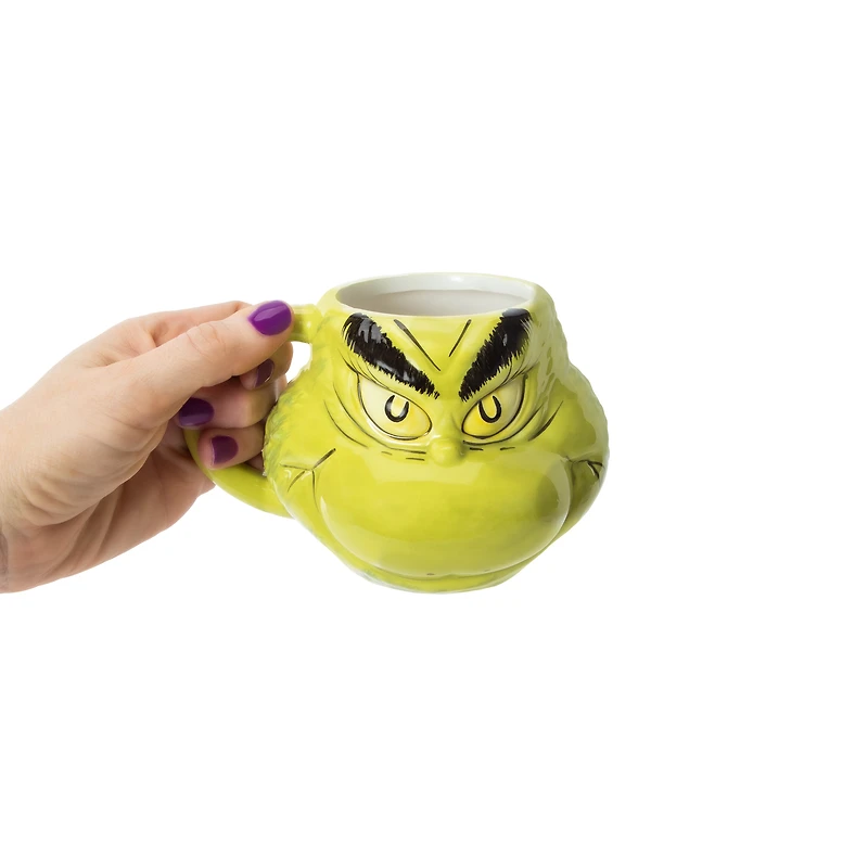 Grinch Face Sculpted Ceramic Mug