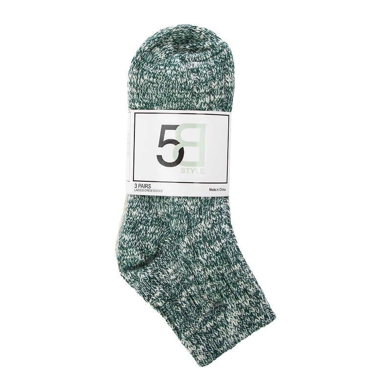 Ladies Ribbed Crew Socks 3-Pack