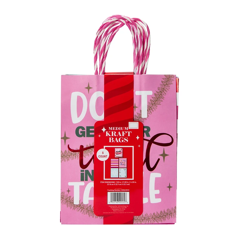 Medium Christmas Kraft Bags 5-Count