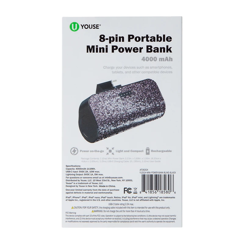 8-Pin Portable Mini Power Bank 4000mAh