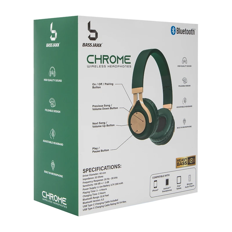Bass Jaxx™ Chrome Wireless Headphones