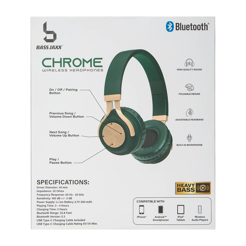 Bass Jaxx™ Chrome Wireless Headphones