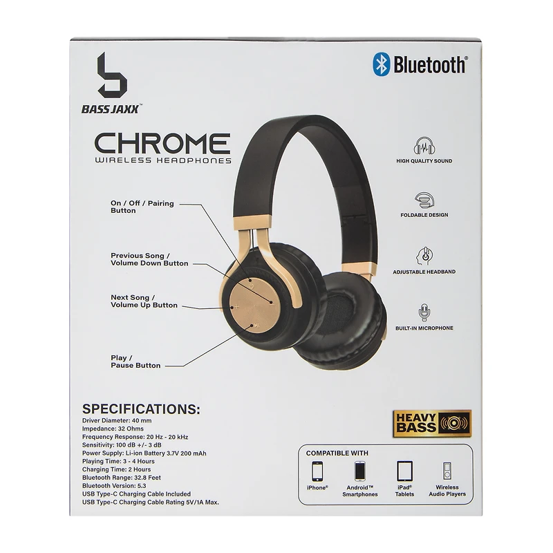 Bass Jaxx™ Chrome Wireless Headphones