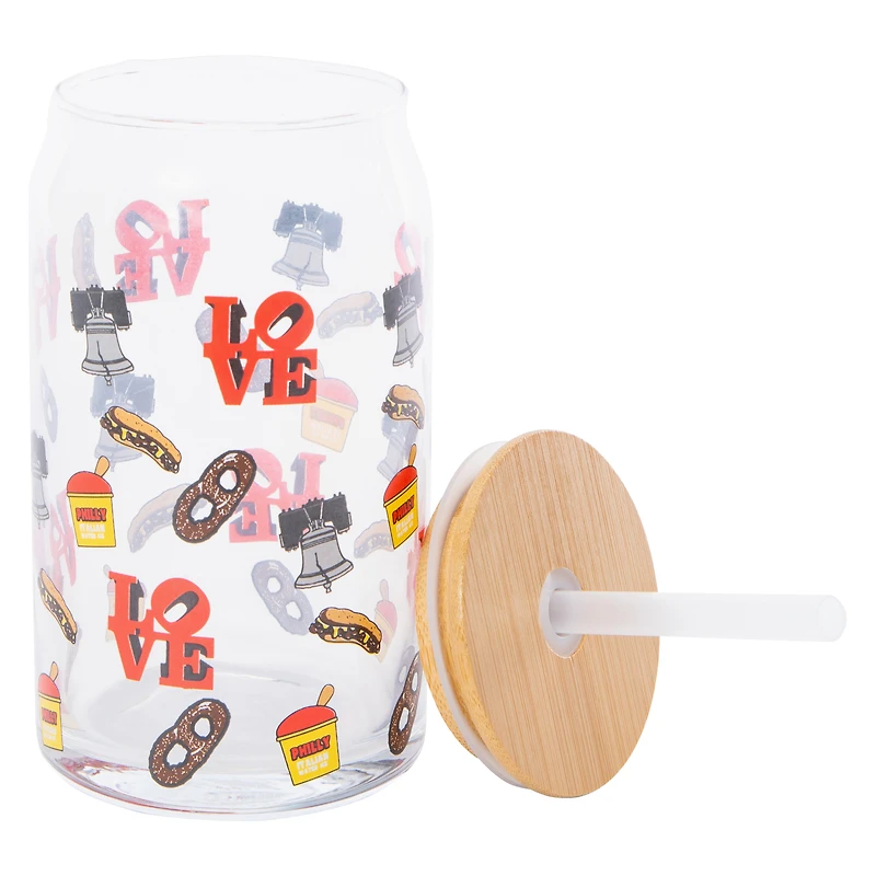 Philly Glass Tumbler With Bamboo Lid & Straw