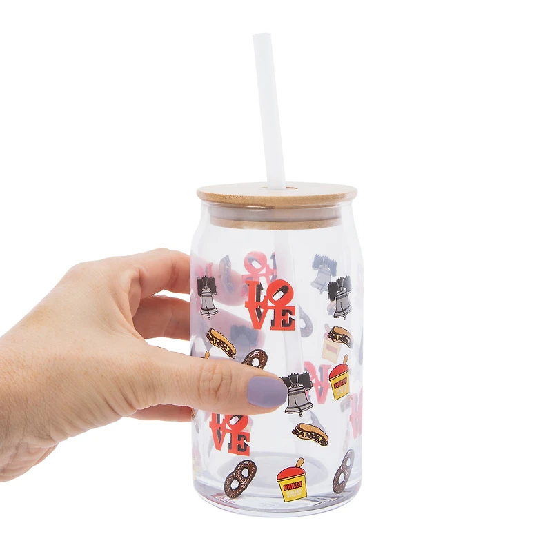 Philly Glass Tumbler With Bamboo Lid & Straw