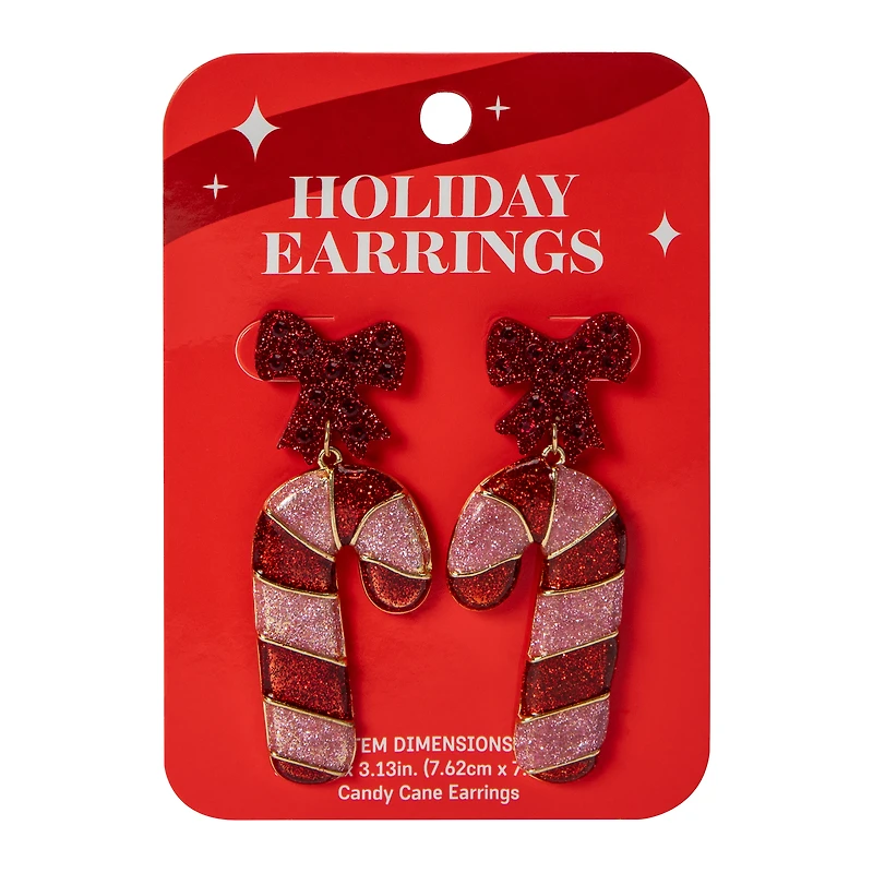 Candy Cane Shaped Holiday Earrings