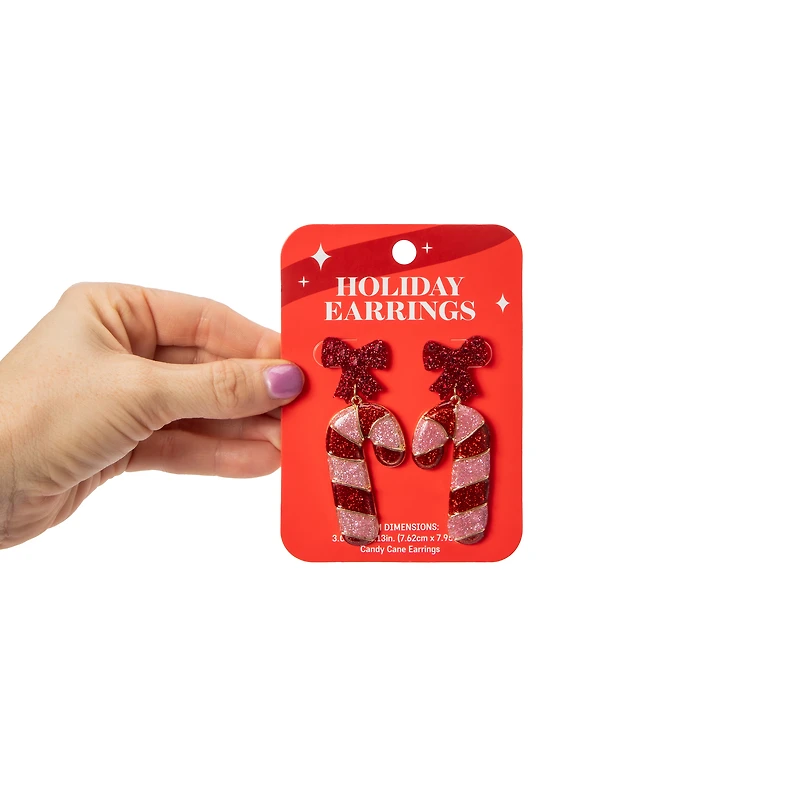 Candy Cane Shaped Holiday Earrings