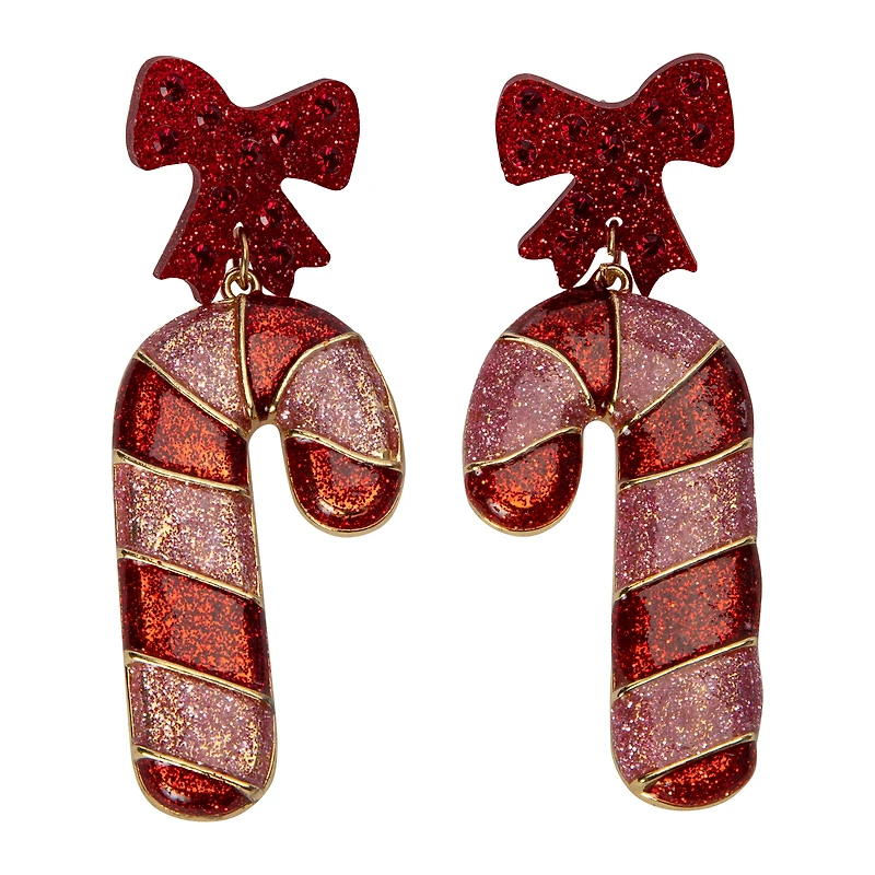 Candy Cane Shaped Holiday Earrings