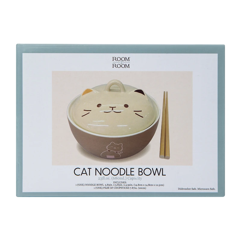 Cat Noodle Bowl With Chopsticks 23oz