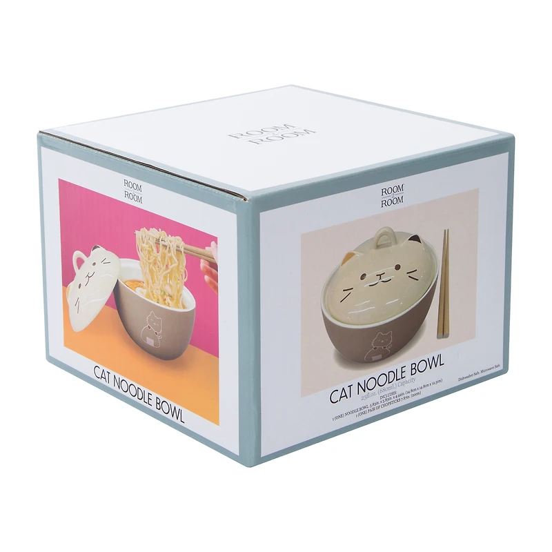 Cat Noodle Bowl With Chopsticks 23oz