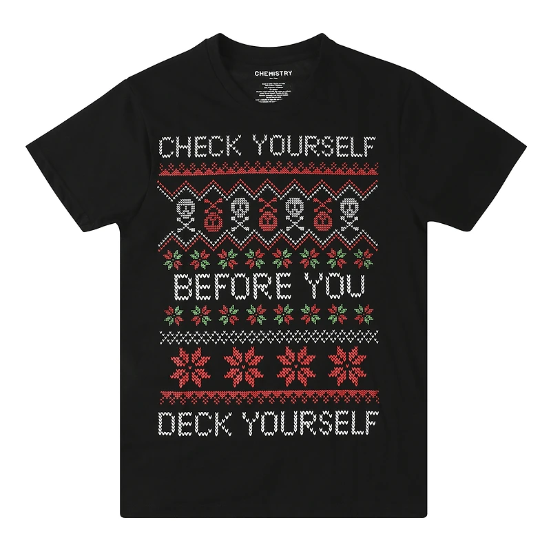 'Check Yourself Before You Deck Yourself' Christmas Graphic Tee