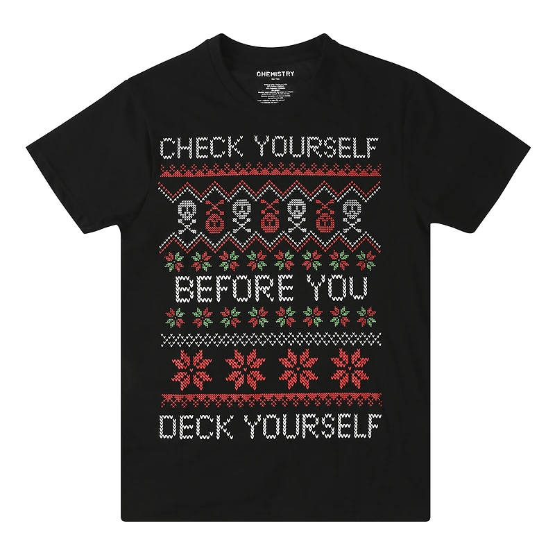 'Check Yourself Before You Deck Yourself' Christmas Graphic Tee