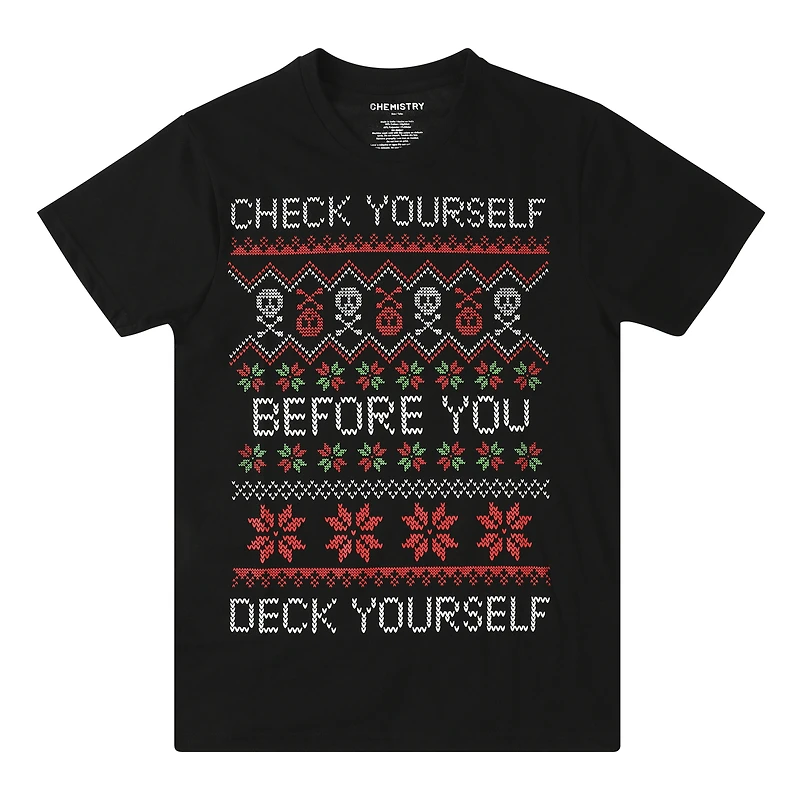 'Check Yourself Before You Deck Yourself' Christmas Graphic Tee